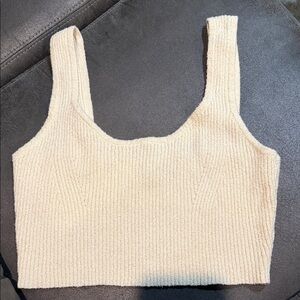 Kendall & Kylie Cream Ribbed Crop Top